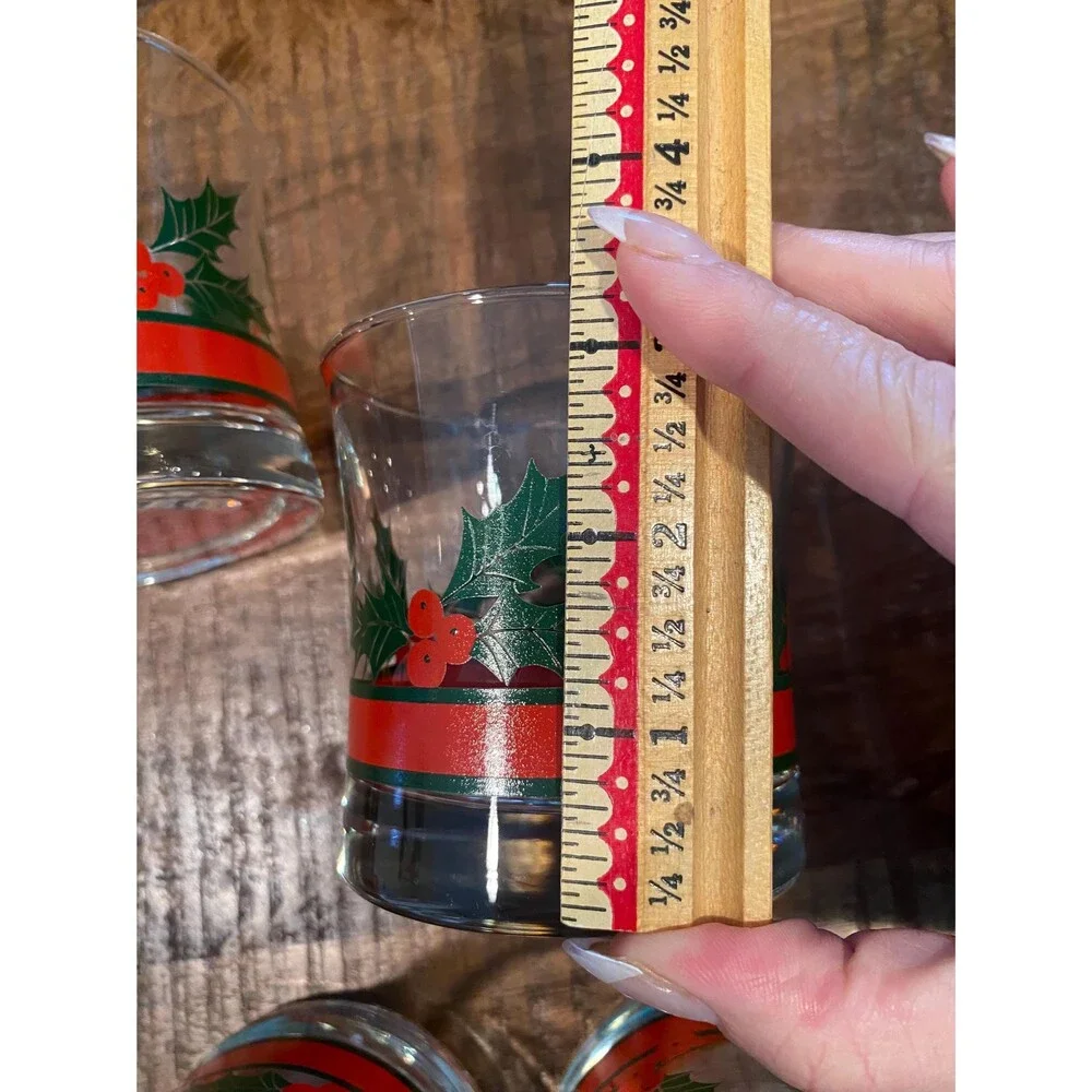 Set of 4 Libbey Holly and Berries Christmas Rocks Mai Tai Glasses